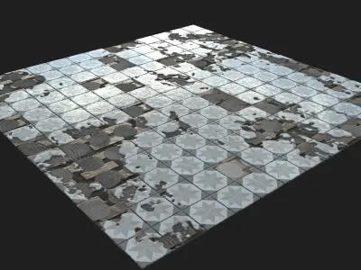 Broken Tiles on Bricks texture Low-poly 3D model
