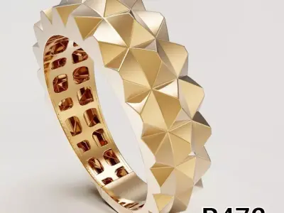 All Over Faceted Pyramid Ring 3D print model