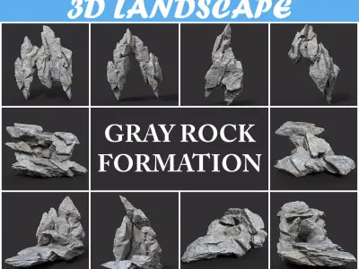 Low poly Gray Rock Formation B 190416 Low-poly 3D model