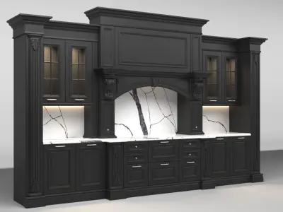 Black classic kitchen Neff with callacata stoneware 3D model