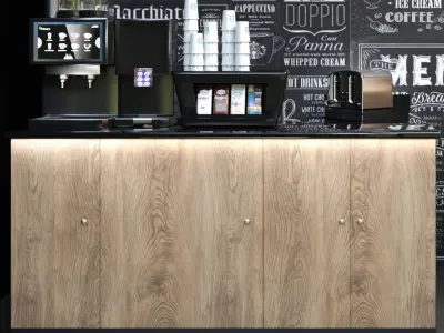 small coffee point with wood and light 3D model