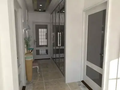 Entree hallway with glass doors Low-poly 3D model