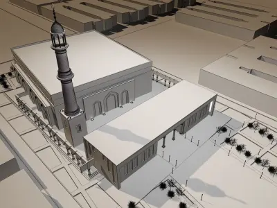Mosque model religious worship building or masjid 3D model