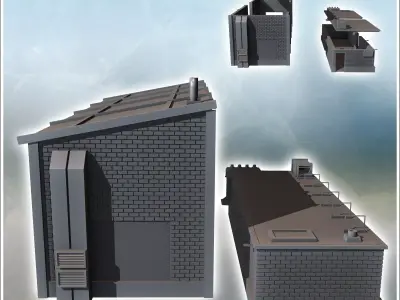 Set of two brick industrial buildings with a generator 7 - Moder 3D print model