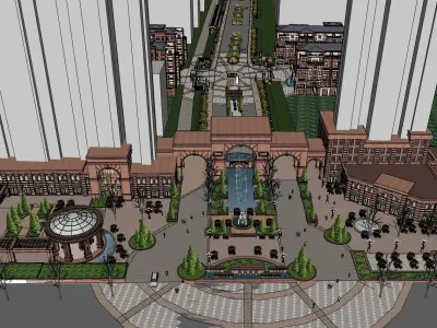 main gate with 3 story residential building gate house 3D model
