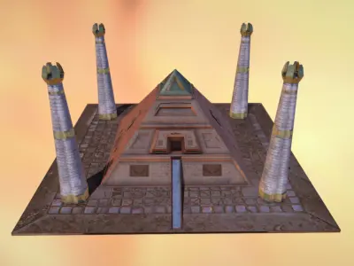 Pyramid egyptian with two towers Low-poly 3D model