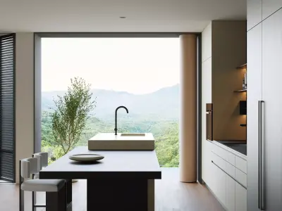 Living Room and Kitchen with Dinning Set Low-poly 3D model