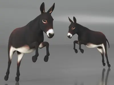  Domestic Donkey Animal Dark Brown Rigged for Maya 