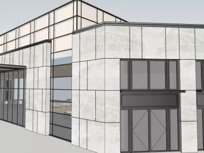 glass office building with furniture  3D model