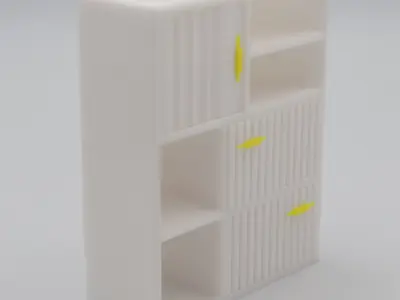 Living room cabinet with functional door shelves and drawers  3D print model