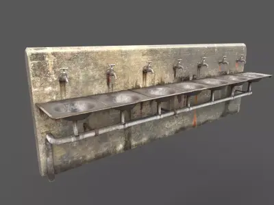 Ruined Multiple Drinking water Taps and Sinks 3D model