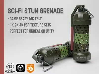 Scifi Futuristic Stun Grenade Game Ready Low-poly 3D model