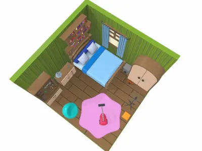 Isometric cartoon bedroom 01 3D model
