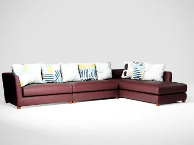 L shape Leather sofa set Low-poly 3D model