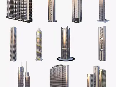 Set of Low Poly Buildings Free low-poly 3D model
