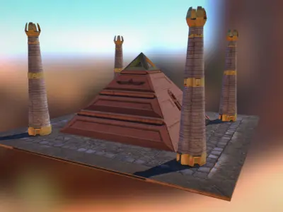 Pyramid egyptian with two towers Low-poly 3D model