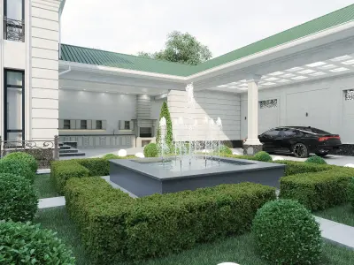 Two-story villa Facade design 3D model