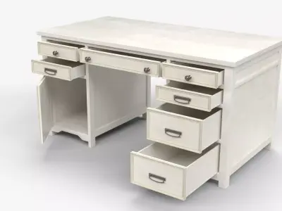 Cream Wooden Office Desk with Upholstered Chair 3D model