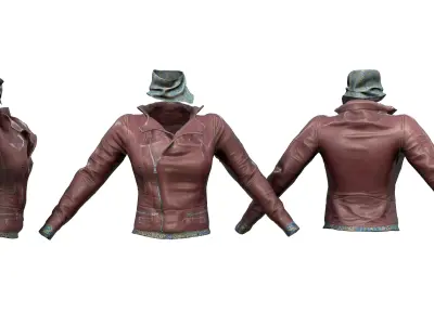 Brown Leather Jacket With Scarf Low-poly 3D model