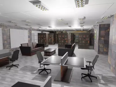 Library Interior Low-poly 3D model