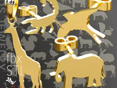 Pak of Animal Earrings Stud 3D print model Sample Free 3D print model