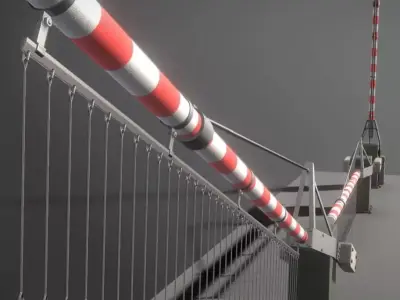 Low-Poly Railroad Barrier 4m with Protective Grid Low-poly 3D model