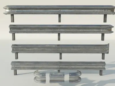 Road fence kit Low-poly 3D model