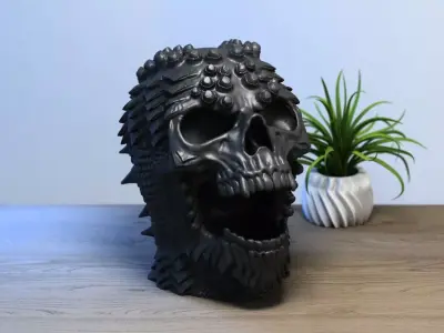 Robot Skull Headphone Stand Cyborg Headset Stand 3D print model purchase