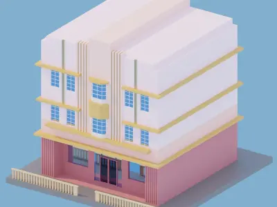Art Deco Buildings Set Low Poly Low-poly 3D model