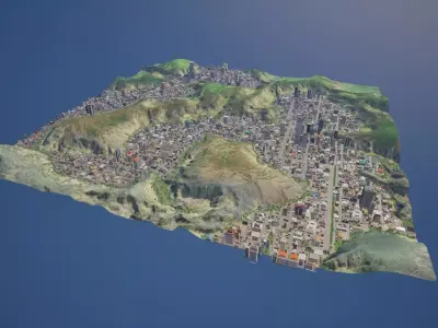 3x3 km Complete Downtown City Level DAY Unreal UE5 Low-poly 3D model