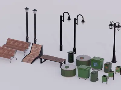 Street elements pack 3D model