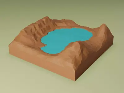 Isometric lake landscape Low-poly 3D model