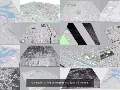 Collection of five cityscapes of Japan 3D Model Pack