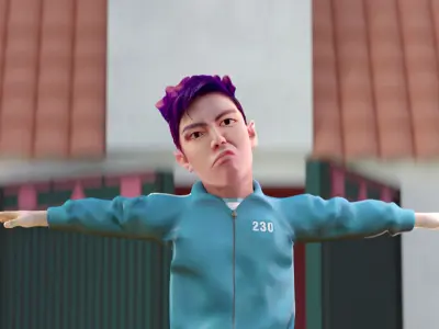 Squid Game - Red Light Green Light Doll Map with Characters Low-poly 3D model