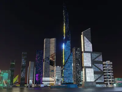 pack of 17 CyberPunk buildings Low-poly 3D model