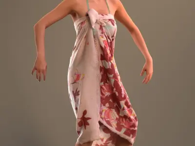 Rigged lady in vacation or beach clothing Low-poly 3D model
