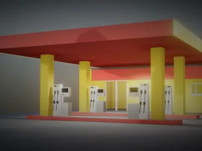 Lowpoly gas station  Low-poly 3D model