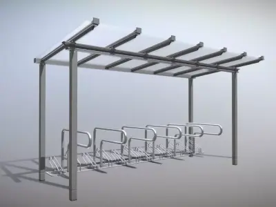 Bike stand 1-8 with glass roof 4800mm Low-poly 3D model