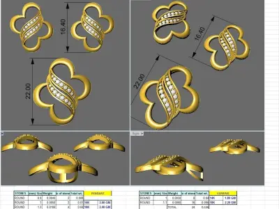 Pendant Earring Set 3dm STL OBJ FBX Render Details 3D print model