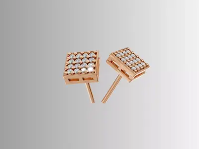 Square Pave Stud Earring  Jewelry CAD Model 3D print model purchase