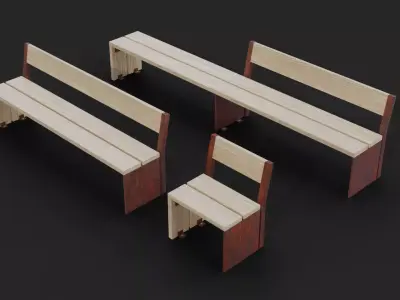 Collection of three Forum benches Low-Poly 3D model Low-poly 3D model