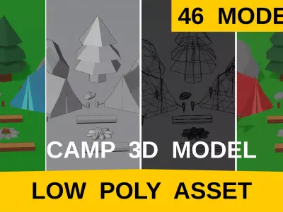 Camp 3D Model - Low Polygon Camp Asset Pack Low-poly 3D model