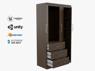Simple low polly Wardrobe 3 drawers 3 doors Low-poly 3D model