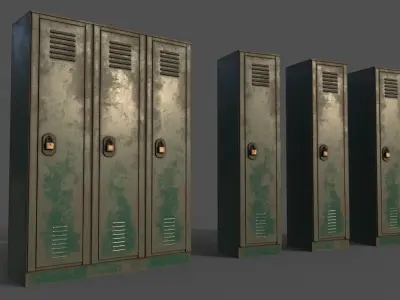 PBR School Gym Locker 01 - Green Dark Low-poly 3D model