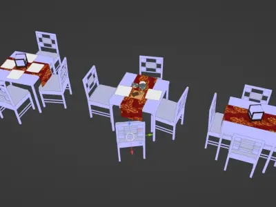 Japanese dining table and chairs 3D model