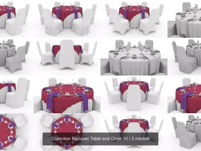 Collection Banquet Table and Chair 10 3D Model Pack