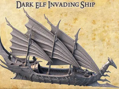 Dark Elf Invading Ship  Tabletop Terrain 28 MM 3D print model