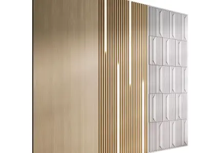 Headboard wood and concrete 3d Wall Panel 06 3D model