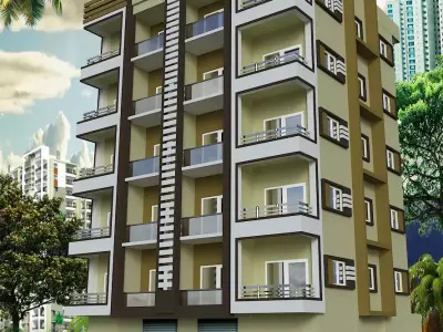 House residential building with balconies and trees 3D model