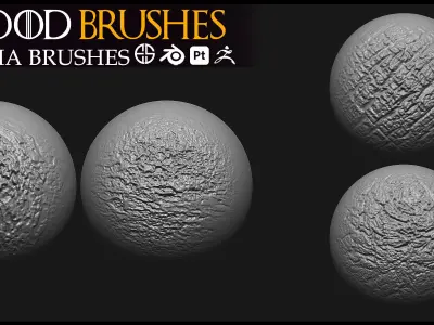 30 Wood Brush-Alpha-Blender Brush-Zbrush Brush-Vol 7 3D model